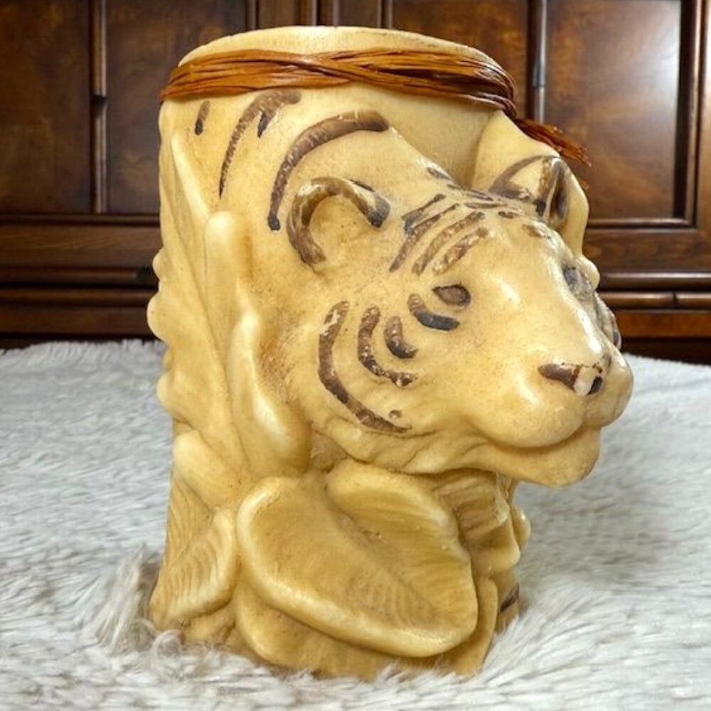 Vintage Animal Spirits Tiger Palm Handcrafted Pillar Candle